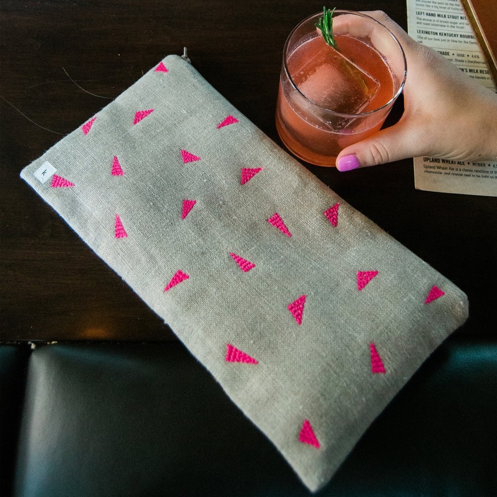Hot Pink Triangle Patterned Clutch